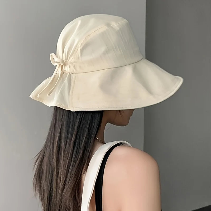 Women's Wide-brimmed Outdoor Sun Hat, Lightweight and Foldable with A Bow, Suitable for Beach Vacations and Outdoor Travel